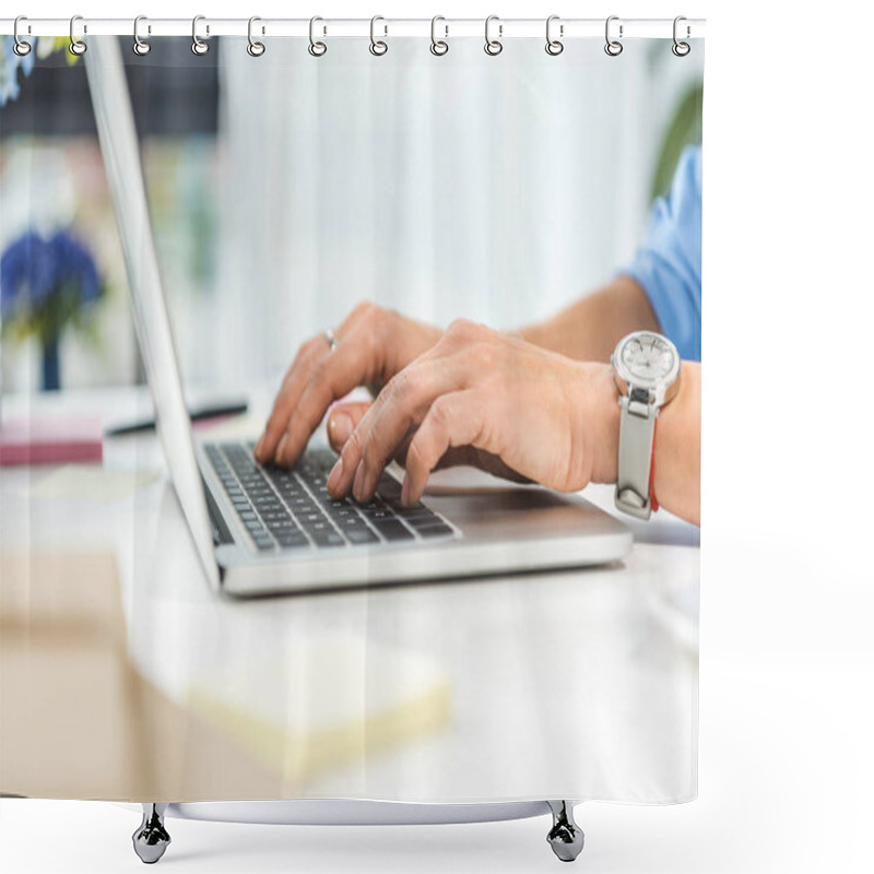 Personality  Businesswoman Typing In Laptop Shower Curtains