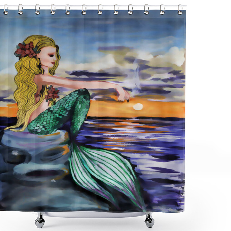 Personality  A Young Mermaid Thinking About Love Shower Curtains