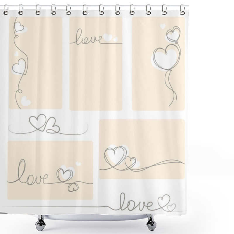 Personality  Love Card Collection With Lettering And Hearts Simple Abstract Drawng,Set Of Banners Template With Words Love And Romantic Symbols Vector Illustration.Trendy Minimal Illustrations.Valentine's Day Shower Curtains