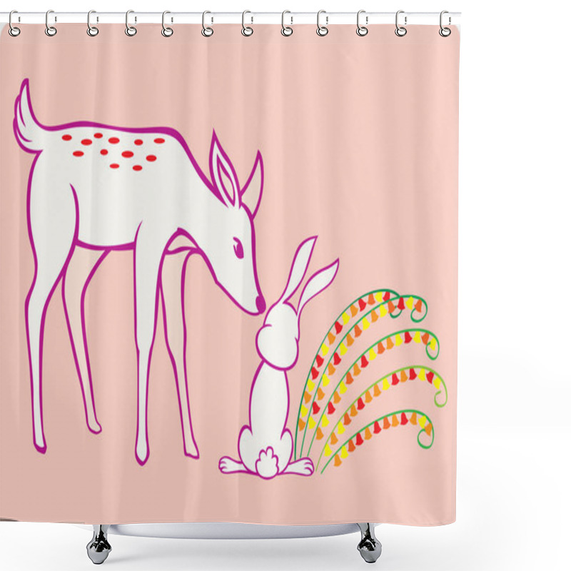 Personality  Deer And Rabbit Shower Curtains