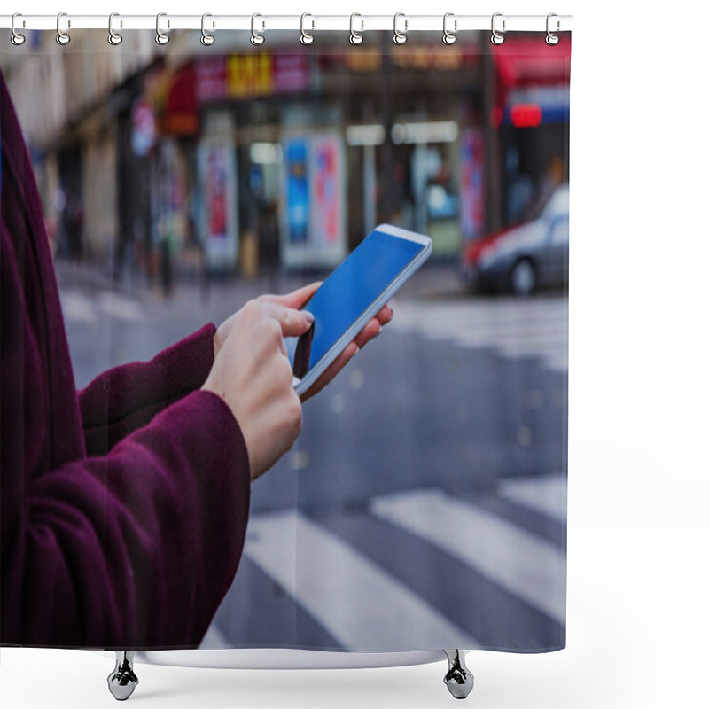 Personality  Dangerously Crossing The Street While Using Cellphone. Shower Curtains