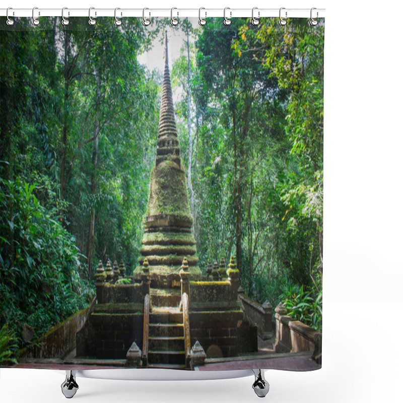 Personality  Alongkorn Chedi Pagoda Located In Rainforest Of Namtok Phlio National Park Near Phlio Waterfall At Chanthaburi Province, Thailand. Shower Curtains