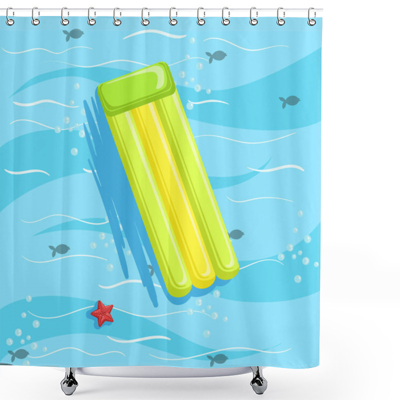 Personality  Green Inflatable Matrass With Blue Sea Water On Background Shower Curtains