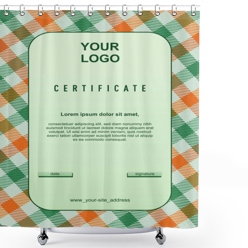 Personality  Card Frame For Diploma, Certificate With Traditional Tartan Ornament Soft Green And Orange Colors Shower Curtains