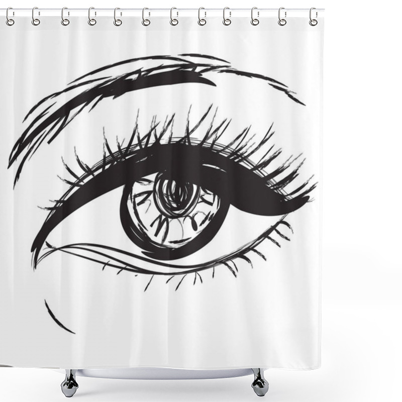 Personality  Hand Drawn Eye Set. Optical Doodle Sketch, Eyesight Drawing, Scribble Eyes Design Elements Engraved, Eyeball In Black White Retro Style, Eye Vector Illustration Shower Curtains