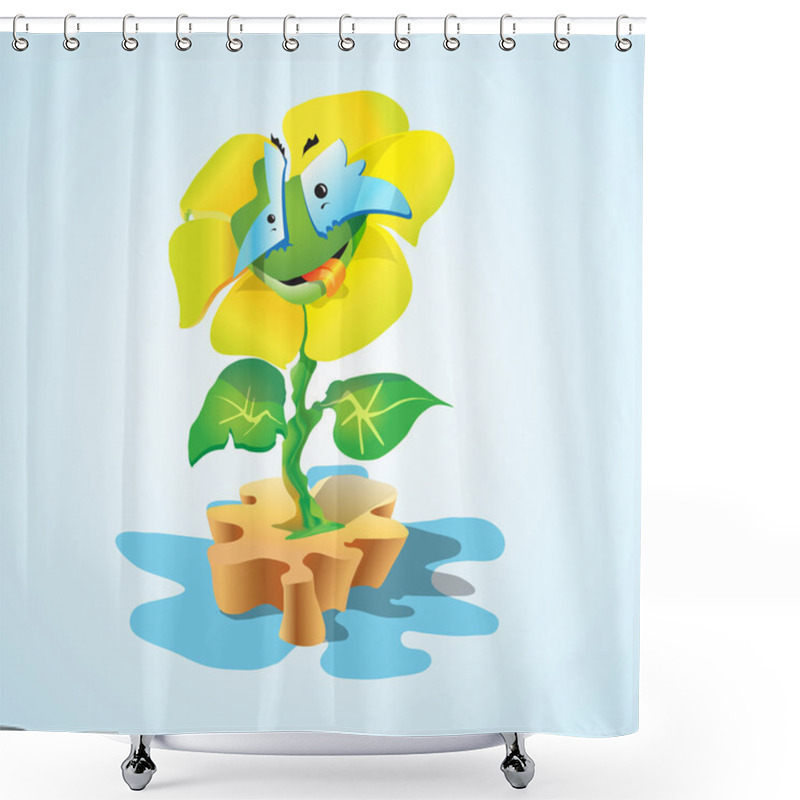 Personality  Vector Illustration Of A Cartoon Flower. Shower Curtains