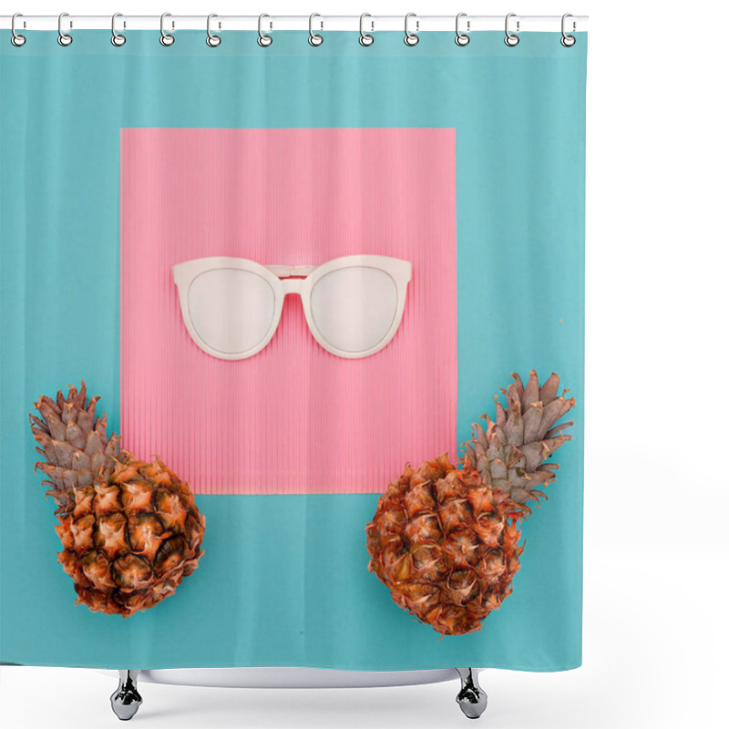 Personality  Two Pineapples And Sunglasses. Beach Concept. Minimal Art Design Shower Curtains