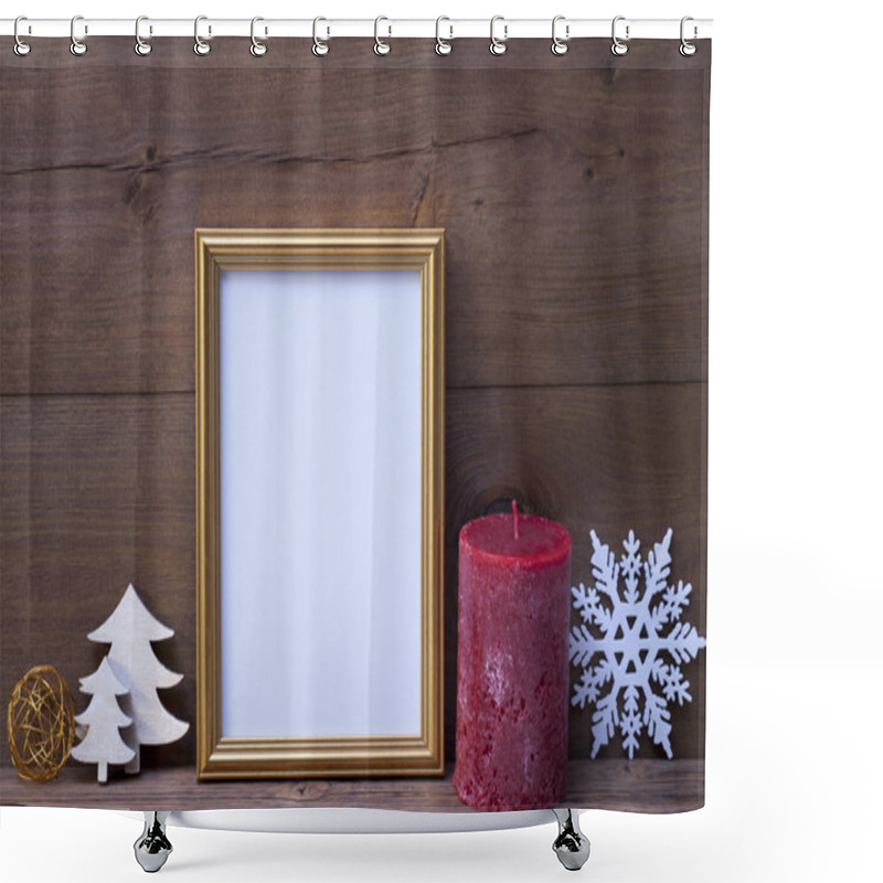 Personality  Frame With Candle And Christmas Decoration, Copy Space Shower Curtains