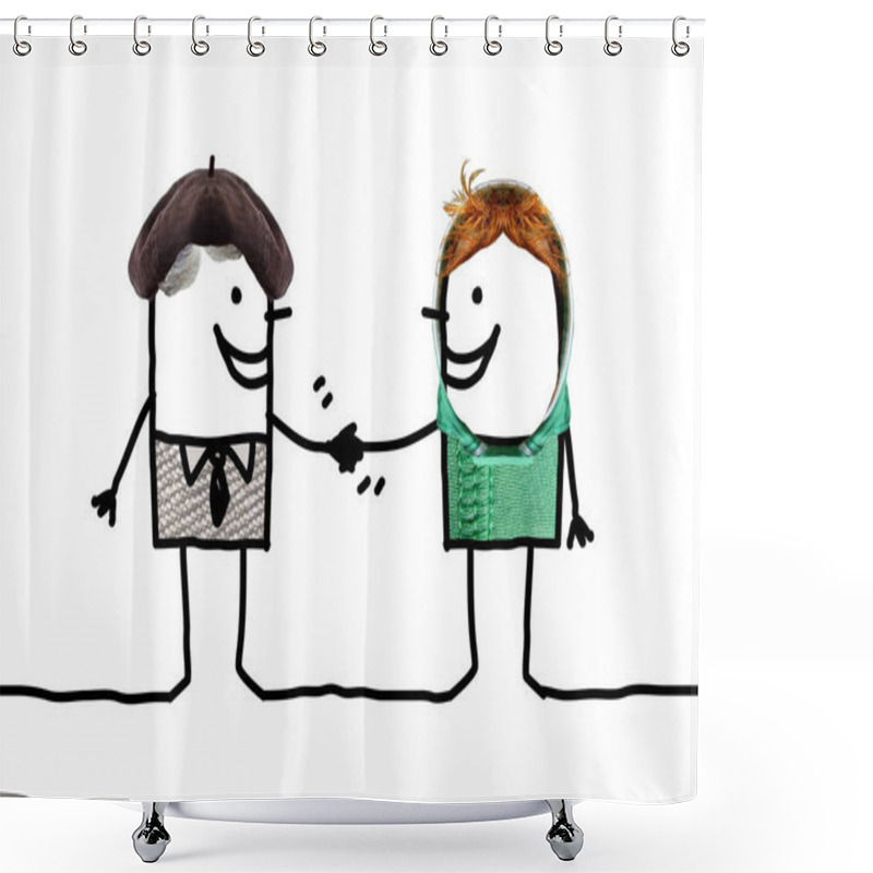 Personality  Cartoon People - Different Men Handshake Shower Curtains