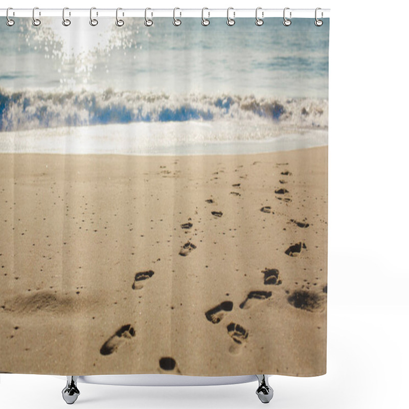 Personality  Footprints On The Beach Shower Curtains