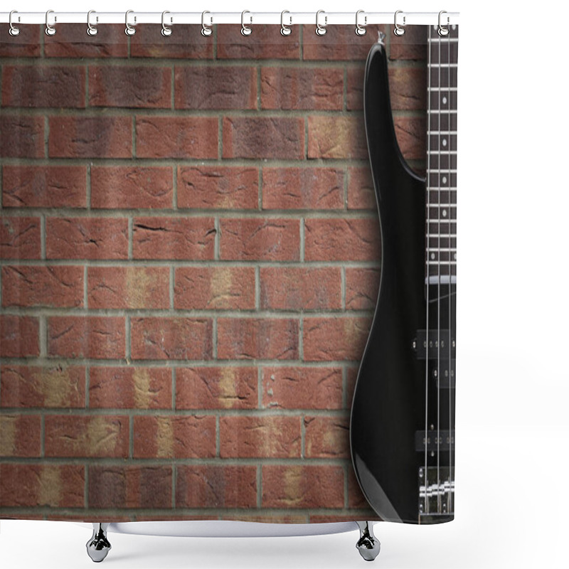 Personality  Bass Guitar On Brick Background With Copy Space Shower Curtains