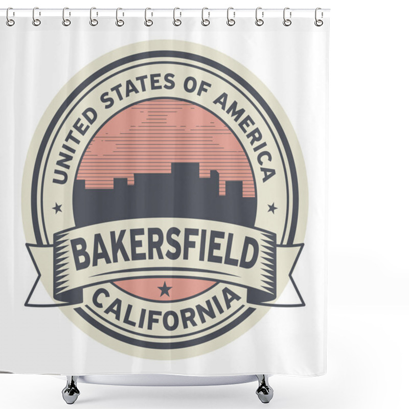 Personality  Stamp Or Label With Name Of Bakersfield, California Shower Curtains