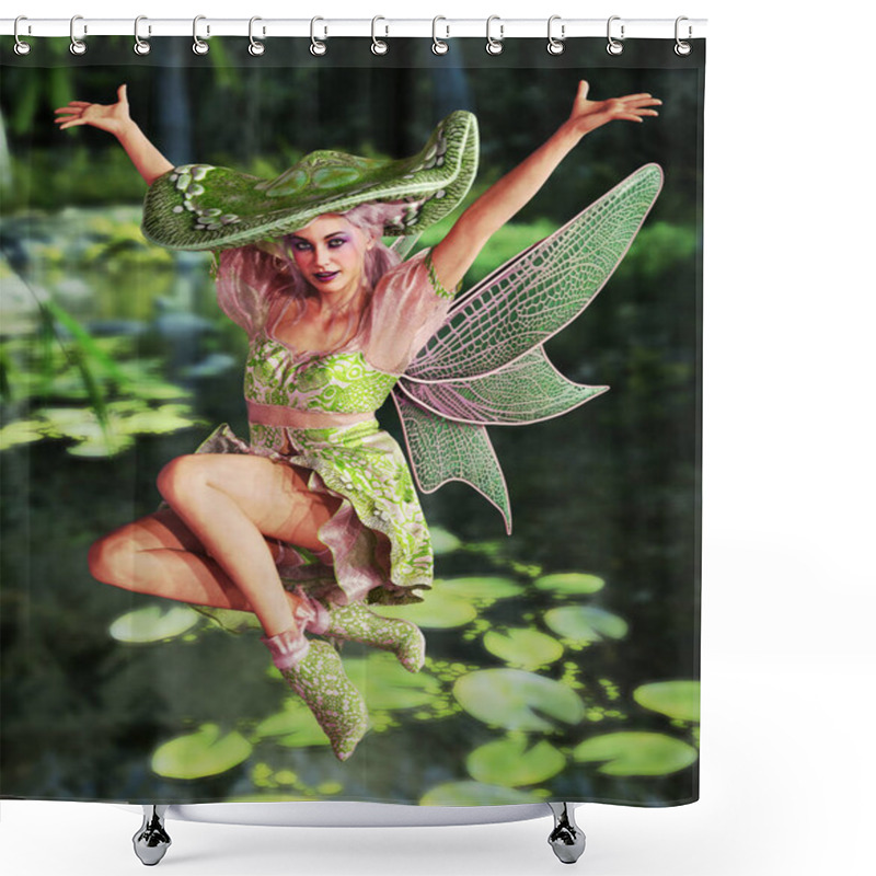 Personality  3d Computer Graphics Of A Cheerful Fairy With A Mushroom Hat  Shower Curtains