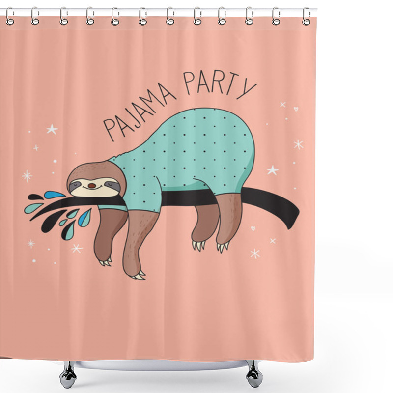 Personality  Cute Hand Drawn Sloths Illustrations, Pajama Party Card Design Shower Curtains