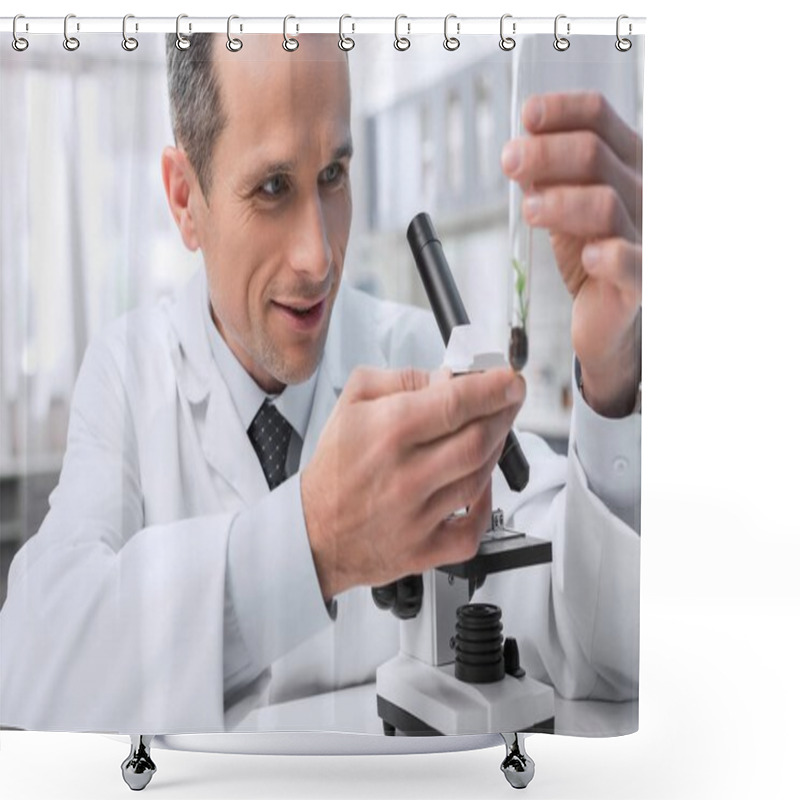 Personality   Technician Examining Sample  Shower Curtains