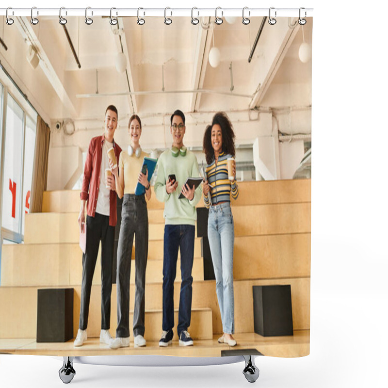 Personality  Multicultural Students, Including An African American Girl, Standing On Top Of A Grand Staircase Indoors Shower Curtains