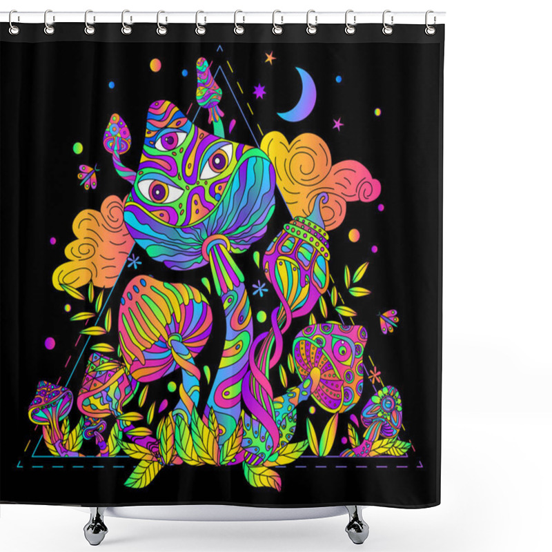 Personality  Trippy Mushrooms Neon Composition Shower Curtains