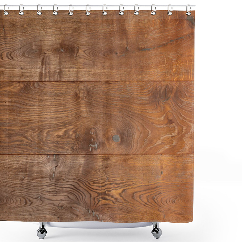 Personality  Beautiful Pattern Of Dark Brown Textured Wooden Background From Horizontal Boards With Knots And Fibers. Shower Curtains