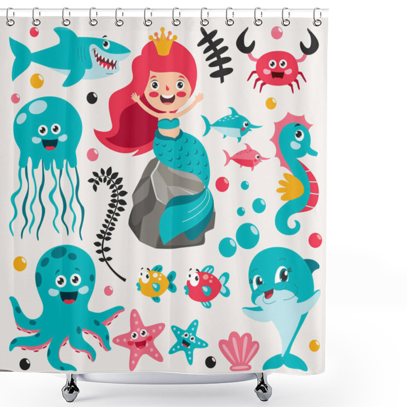 Personality  Set Of Cartoon Sea Elements Shower Curtains