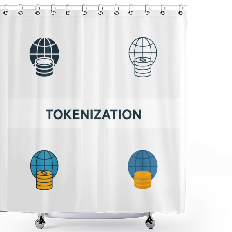 Personality  Tokenization Icon Set. Four Elements In Diferent Styles From Fintech Icons Collection. Creative Tokenization Icons Filled, Outline, Colored And Flat Symbols Shower Curtains