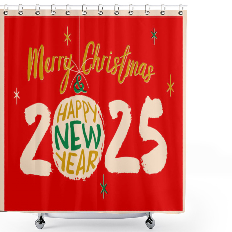 Personality  Vintage Style Christmas Postcard. Merry Christmas And Happy New Year 2025! - Editable Vector Illustration. Shower Curtains