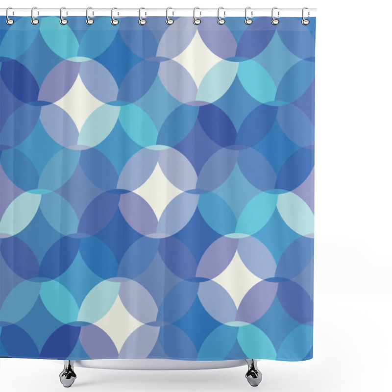 Personality  Mosaic Of Circles, Semi Cirlce Elements. Geometric Blue Monochrome Vector Seamless Pattern For Fabric, Wallpaper, Scrapbooking Or Backgrounds. Shower Curtains