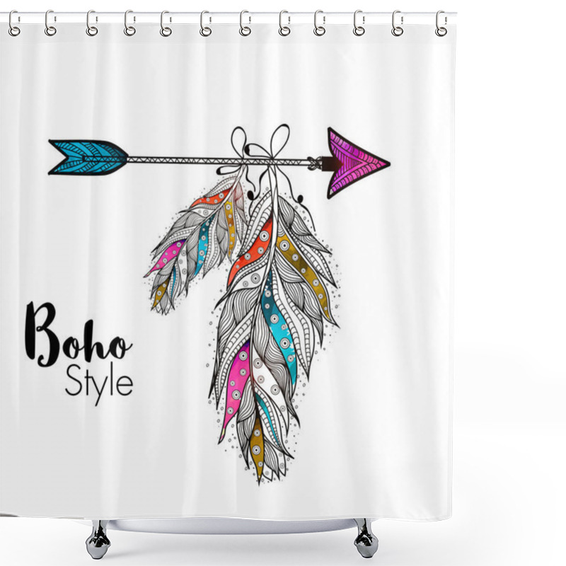 Personality  Boho Style Feathers With Arrow. Shower Curtains