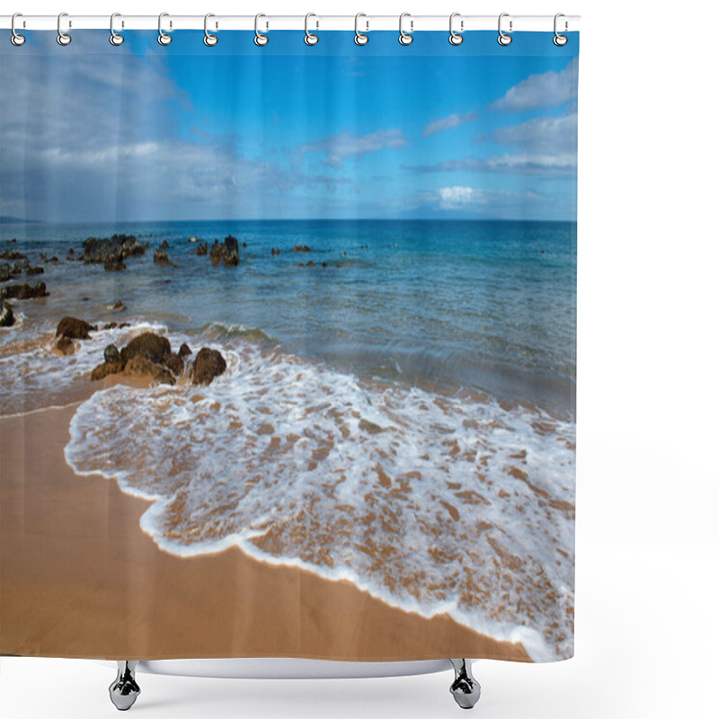 Personality  Beach With Golden Sand, Turquoise Ocean Water. Panoramic Sea View. Natural Background For Summer Vacation. Shower Curtains