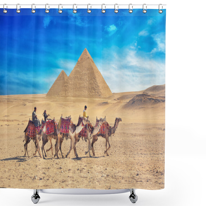 Personality  Bedouins On Camel Near Of Great Pyramid In Egypt Shower Curtains