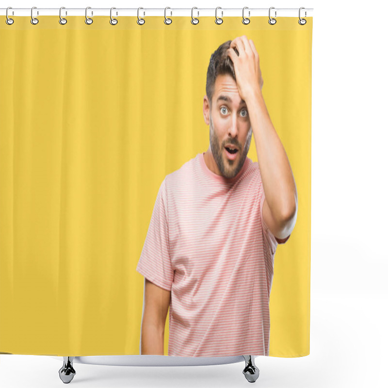 Personality  Young Handsome Man Over Isolated Background Surprised With Hand On Head For Mistake, Remember Error. Forgot, Bad Memory Concept. Shower Curtains