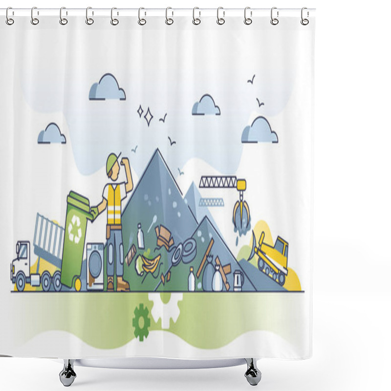 Personality  Waste Reduction And Disposable Garbage Material Recycling Outline Concept. Sustainable And Nature Friendly Plastic Management Vector Illustration. Reuse Awareness For Ecological And Clean Lifestyle. Shower Curtains