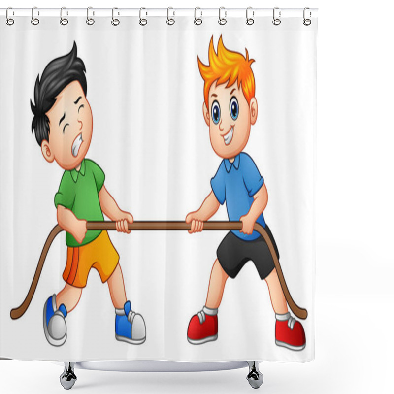 Personality  Cute Children Playing Tug Of War Shower Curtains