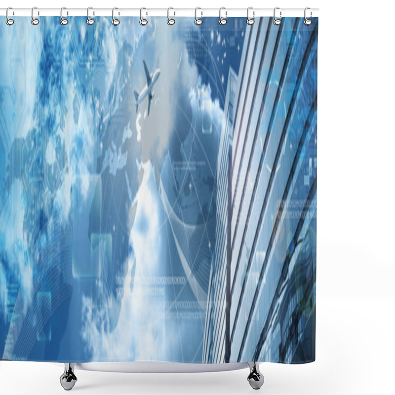 Personality  Business Futuristic Skyscraper Banner Shower Curtains