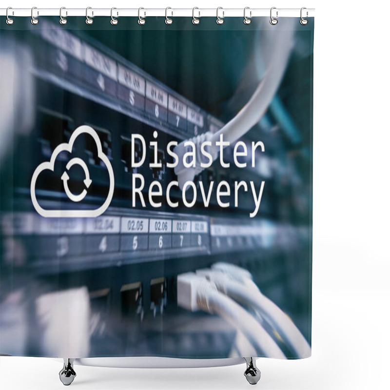 Personality  DIsaster Recovery. Data Loss Prevention. Server Room On Background. Shower Curtains