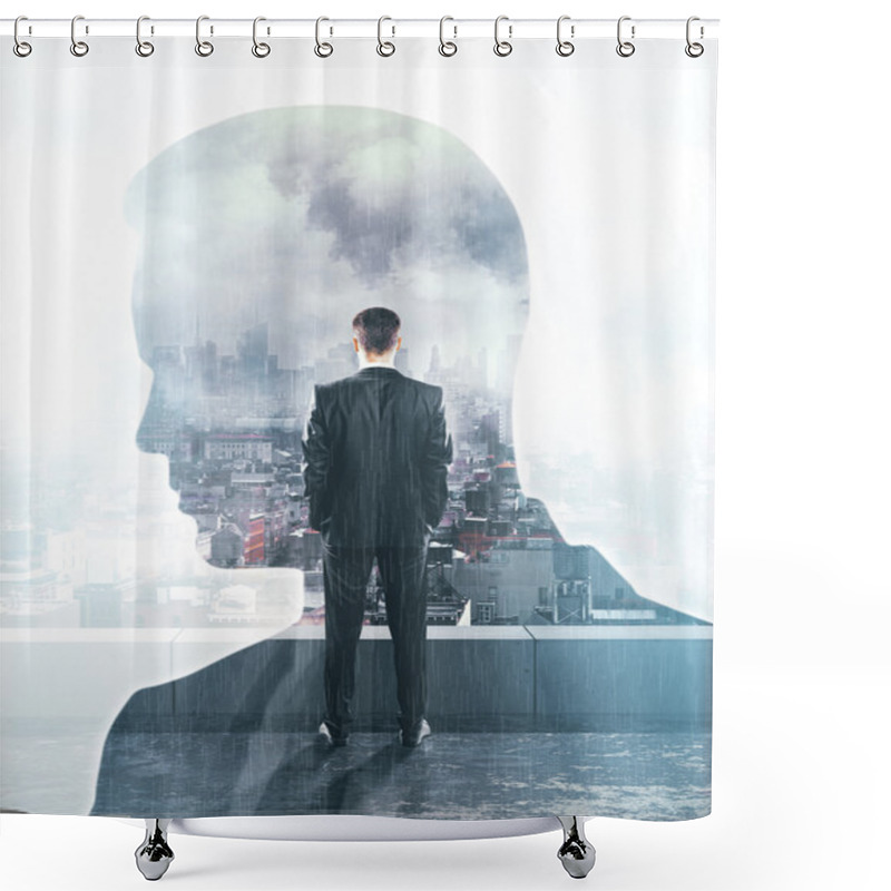 Personality  Thinking Man On Rooftop Shower Curtains