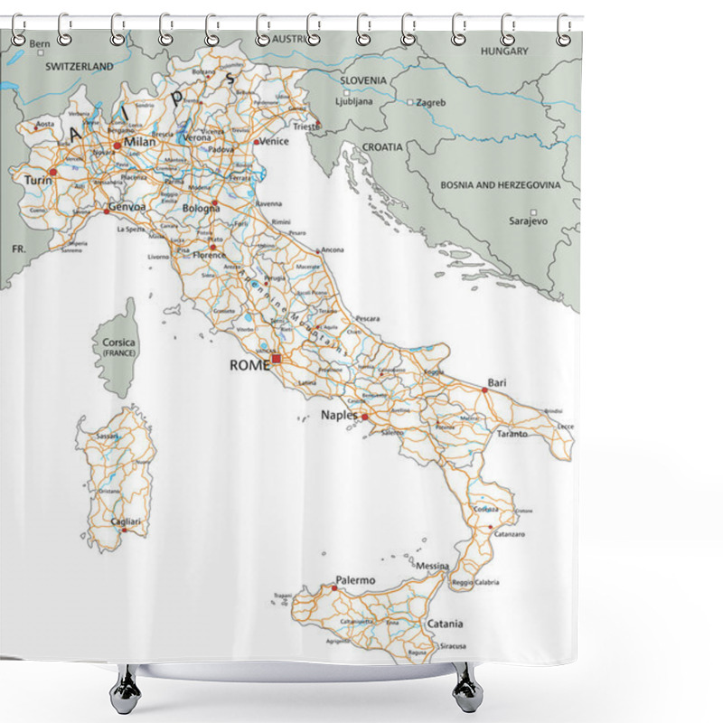 Personality  Italy Road Map With Labeling. Shower Curtains