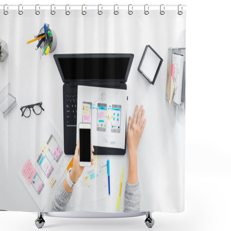 Personality  Web Designer With Smartphone And Laptop At Office Shower Curtains