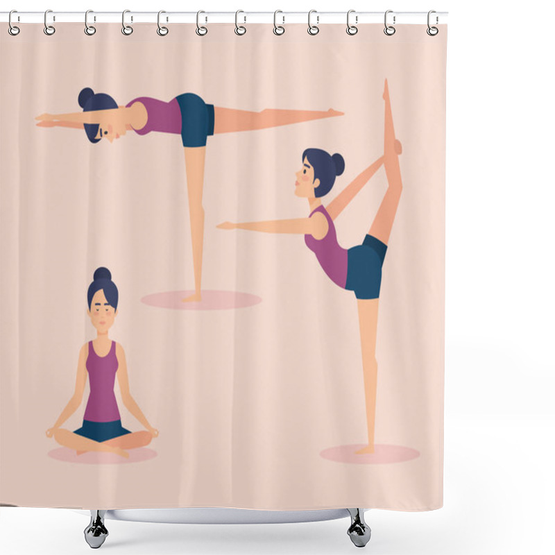 Personality  Set Of Girls Doing Yoga Design Shower Curtains