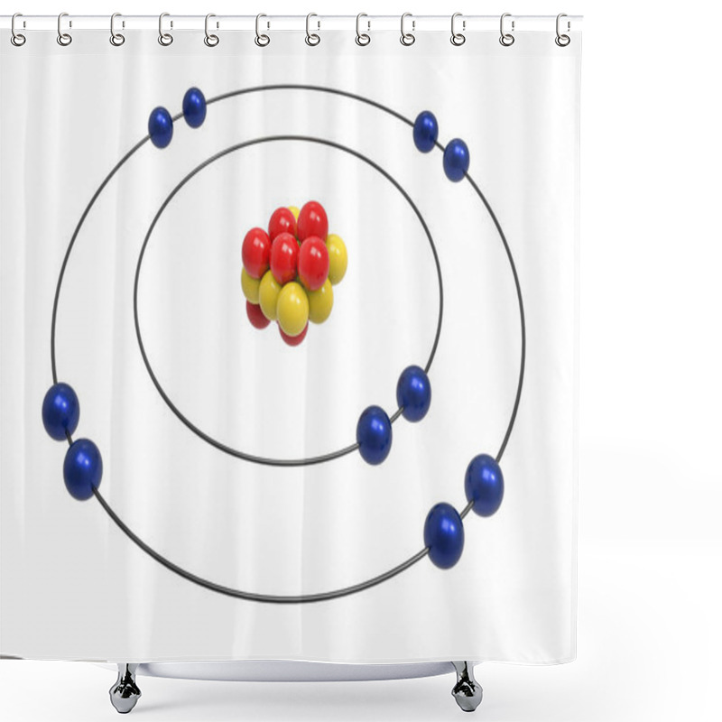 Personality  Bohr Model Of Neon Atom With Proton, Neutron And Electron. Science And Chemical Concept 3d Illustration Shower Curtains