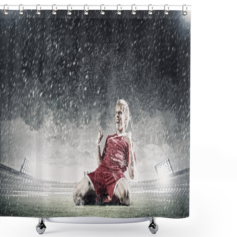 Personality  Football Player Standing On Knees Shower Curtains