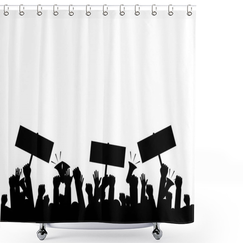 Personality  Silhouette Crowd Of People Protesters. Protest. Revolution. Conflict. Vector Illustration Eps Shower Curtains