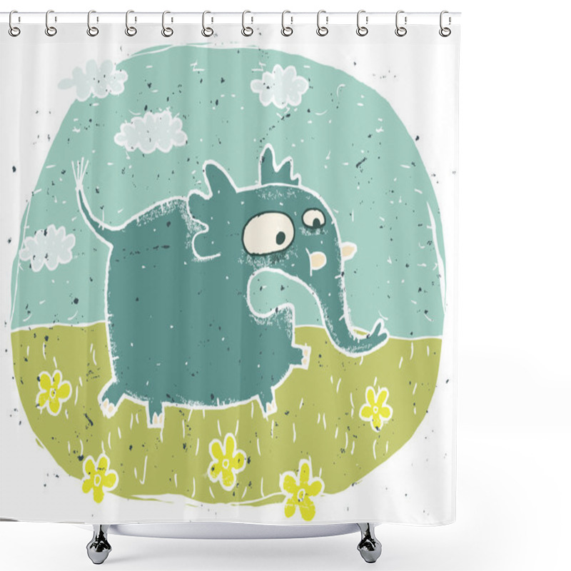 Personality  Hand Drawn Grunge Illustration Of Cute Elephant On Background Wi Shower Curtains