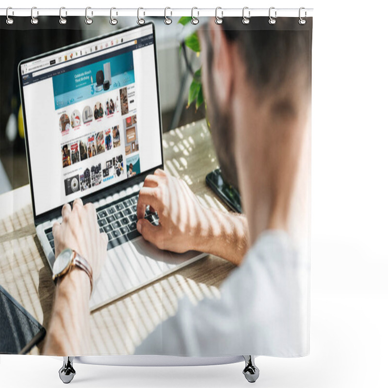 Personality  Back View Of Man Using Laptop With Amazon Website On Screen Shower Curtains