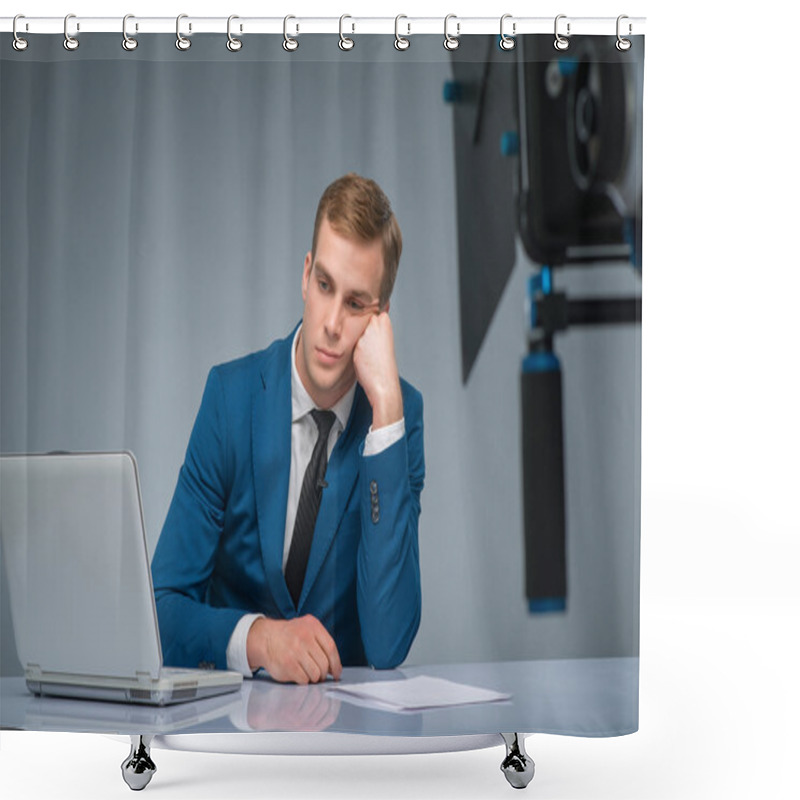 Personality  Newsman Looking Bored And Weary. Shower Curtains