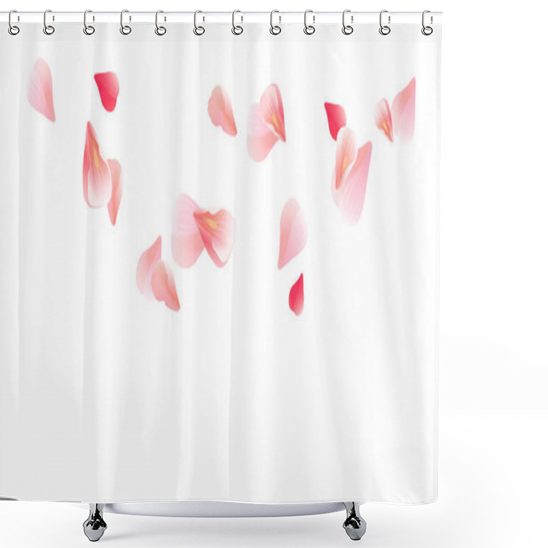 Personality  Petals Design. Flower Background. Petals Roses Flowers. Pink Sakura Flying Petals Isolated On White Background. Vector EPS 10, Cmyk Shower Curtains