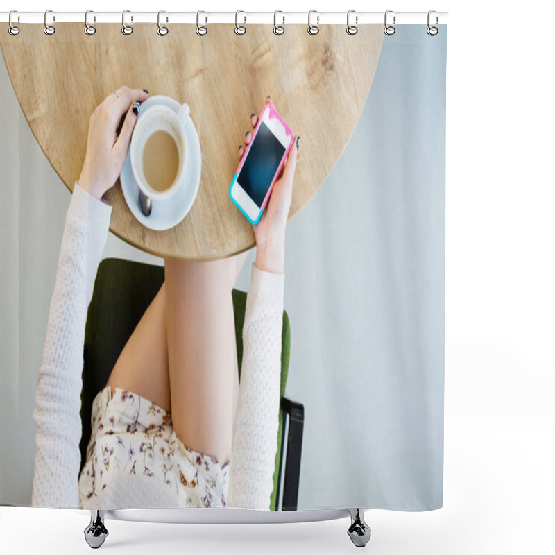 Personality  Girl's Legs, Cup Of Coffee And Mobile Phone Shower Curtains