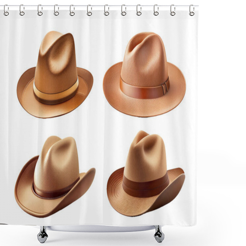 Personality  Brown Leather Cowboy Hat Illustration Isolated On White Background. Shower Curtains