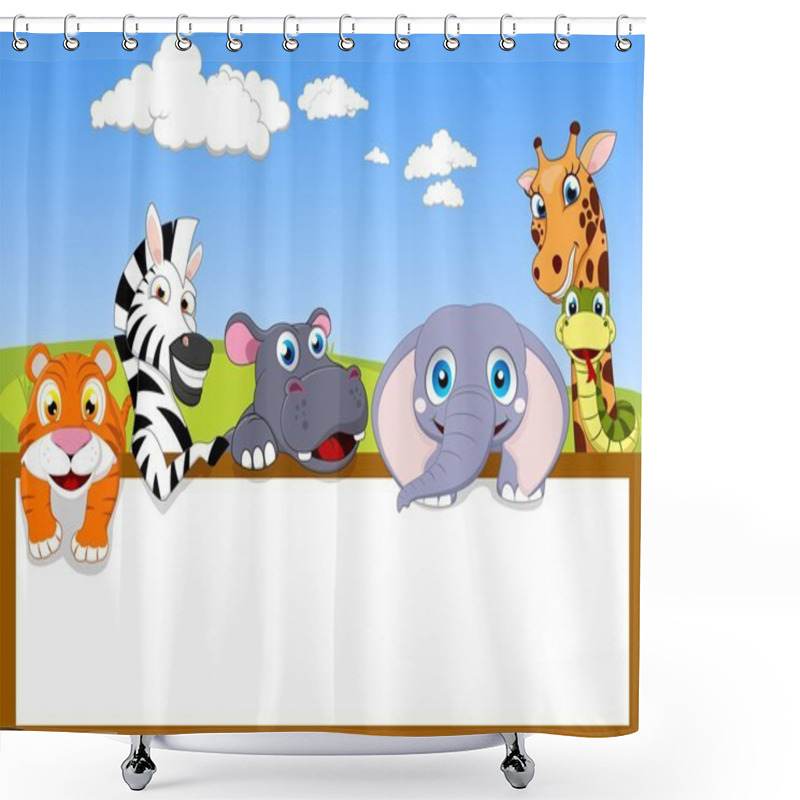 Personality  Animal Cartoon With Blank Sign Shower Curtains