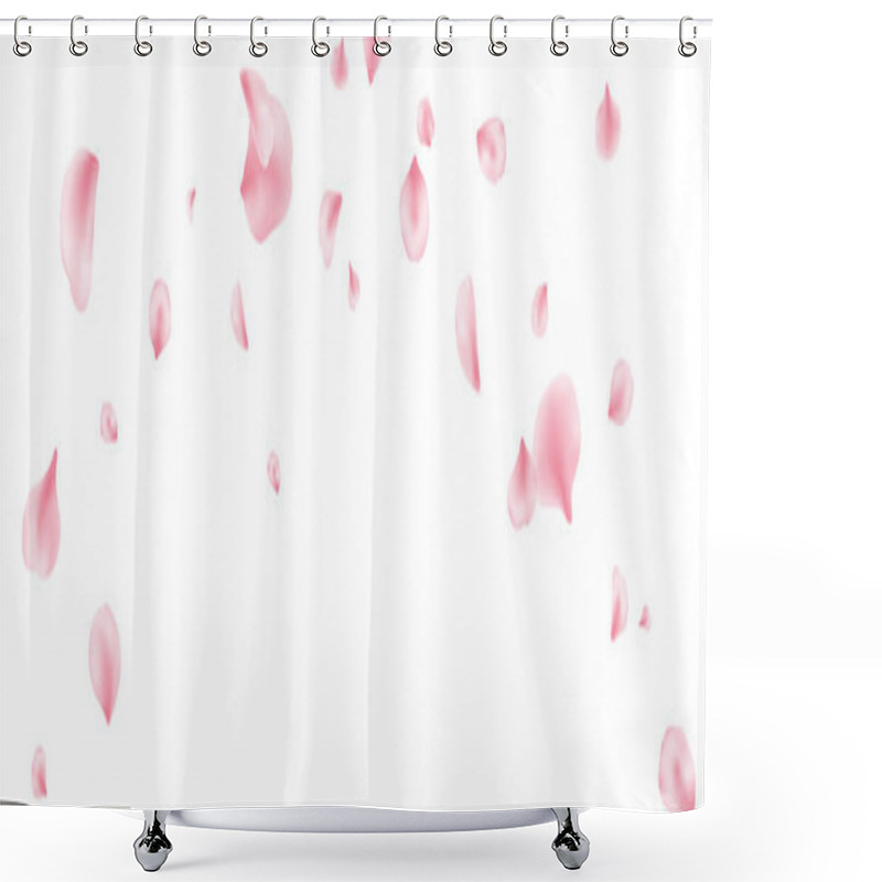 Personality  Sakura Spring Blossom On Long Banner. Flower Petal Flying Background. Beauty Spa Product Frame. Valentine Romantic Card. Pink Rose Composition. Light Delicate Pastel Design. Vector Illustration Shower Curtains