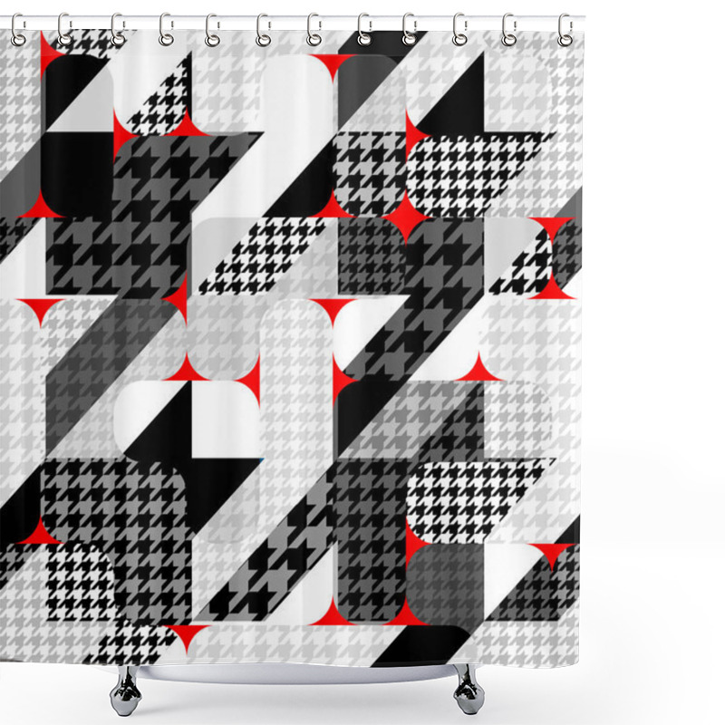 Personality  Classic Hounds-tooth Pattern In A Patchwork Collage Style. Shower Curtains